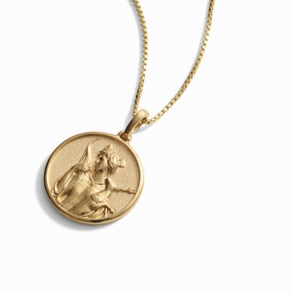 Artemis Medallion Pendant Necklace in Gold on a Box Chain - Picture 8 of 8